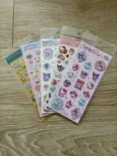 すりガラス風シール　ラメ入り樹脂もりシール　キラフチ樹脂盛りシール　5点まとめ