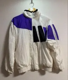 【used】ビンテージ　ナイロンジャケット 白　幾何学模様　カラーブロック　春のサムネイル