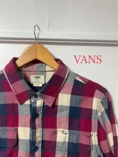 即決M 00s バンズ VANS チェック柄コットンシャツ OldSkate ワッペン USA VANS バンズ CHECK SHIRTS 長袖 チェックシャツ パープル
