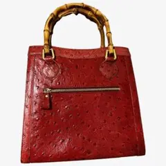 赤レッド本皮革レザー ハンドバッグ　バンブー　PHEASANT　フェザント
