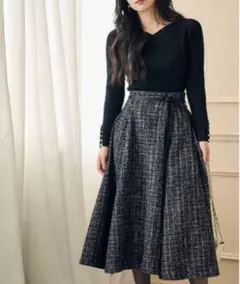 リボン付ツイードフレアスカート