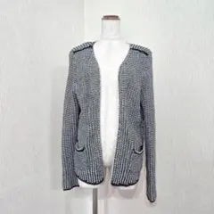H&M【M】ボタンレスカーディガン　ブラック系　チェーン　ニットジャケット