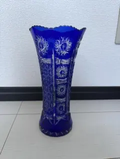 江戸切子 青色 花瓶 フラワーベース - メルカリ