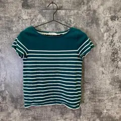 ✨アースミュージックアンドエコロジー✨半袖カットソー♡ボーダー♡緑白(S)