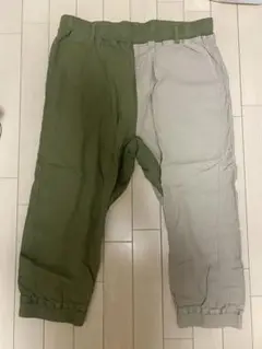 七分丈　ジョガーパンツ　オリーブ×ベージュ