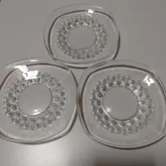 昭和レトロドット模様 ガラス 四角皿 3枚セット