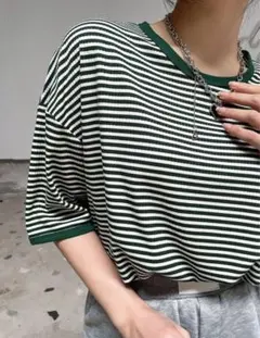 緑ストライプ 半袖Tシャツ