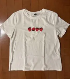 SHEIN いちご 刺繍 ホワイト Tシャツ 半袖