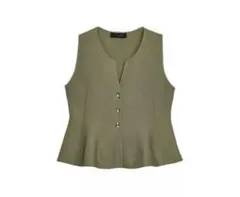 ZARA ニットペプラムトップス カーキ Mサイズ　新品未使用のサムネイル