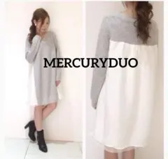 MERCURYDUO 異素材切替Vネックニットワンピ グレー