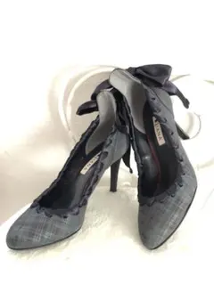 ダイアナ パンプス サンダル　チェック柄に大きなサテンリボンが可愛い！