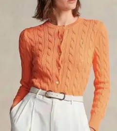 ラルフローレン　ケーブルカーディガン　ニットカーディガン　オレンジ