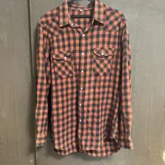UNIQLO ユニクロ メンズ ネルシャツ LL オレンジ系 チェック 長袖