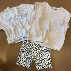 グレー トップス レオパード柄 ショートパンツ セット