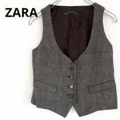 【美品】ZARA BASIC ザラ グレンチェック柄ベスト ジレ 定番 XS