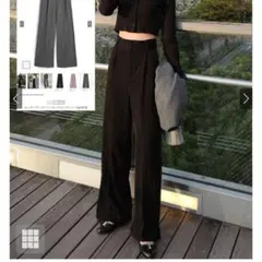 低身長向け　センタープレスワイドタックロングパンツ gm615 股下63cm