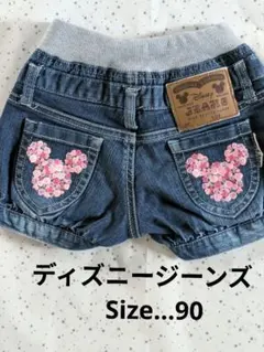 美品　キッズ　女の子　ショートパンツ　ディズニージーンズ　ウエストゴム