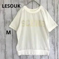 【ルスーク】ホワイト　半袖プリントTシャツ　白M　異素材　タオル地　シンプルのサムネイル