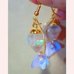 ダイヤ型ガラスドームピアス♡フープコンビ　オルゴナイト