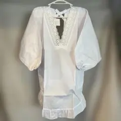 ホワイト Vネック 割烹着　昭和レトロ　そであり