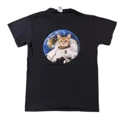 アメリカ古着　猫　ネコ　宇宙飛行士　アニマル　プリント　Tシャツ　I1812