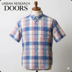 【良品】アーバンリサーチ ドアーズ リネン混 半袖チェックシャツ 夏服 38