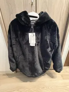 ダークグレー フード付きファーコート 新品