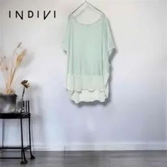 インディヴィ◎大きいサイズ42 シフォン切替ドルマンチュニック　ミントグリーンのサムネイル