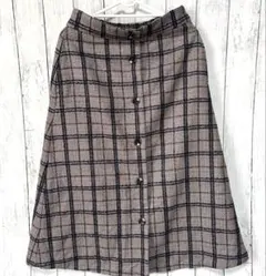 【美品】オペークドットクリップ　秋冬 　ロングフレア スカートチェック柄ボタン