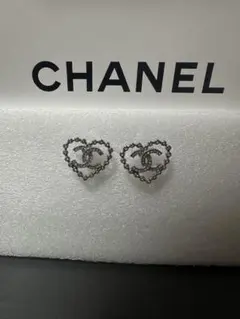 【CHANEL】ハート ビジュー ピアス シルバー ヴィンテージ