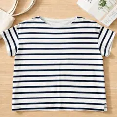 【美品】無印良品 ボーダー半袖Tシャツ ボートネック　ネイビー×ホワイト