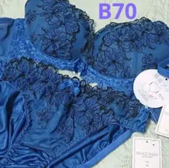 b70 ブラ&ショーツ　ブラジャー　ショーツ　ブラショー　セット　脇高　花柄　青