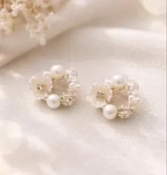 L'eclat✳︎パールフラワーリングピアス(サージカルステンレス) no.15