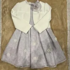 薄紫色 花柄刺繍 ドレスとジャケットセット