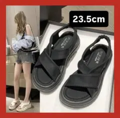 【新品】黒 クロスストラップ 厚底サンダル 23.5cm
