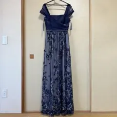 ネイビー オフショルダー 花柄刺繍 ロングドレス