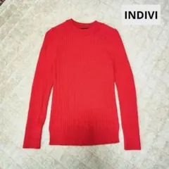 INDIVI ケーブル編みニット レッド 長袖 クルーネック
