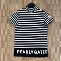 PEARLY GATES ボーダー柄 モックネックシャツ 白×黒