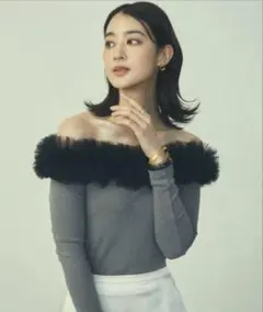 TITTY&CO. チュールフリルオフショルニットトップス　フレイアイディー