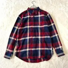 ☆【ユニクロ】M 赤×紺 チェック柄 シャツ 長袖 コットン生地 秋冬 羽織