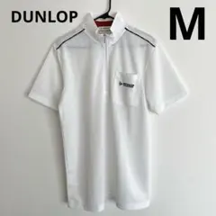 DUNLOP M 白 半袖ポロシャツ ハーフジップ メンズ スポーツ シンプル