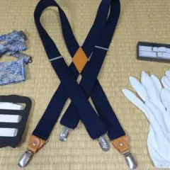 ネイビー サスペンダー 蝶ネクタイセット