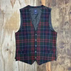 GAP タータンチェック ベスト ドレス トラッド ウール レーヨン レッド