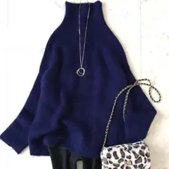 美品♪SACRAサクラ モヘヤウール混タートルネックニット 38 ロイヤルブルー