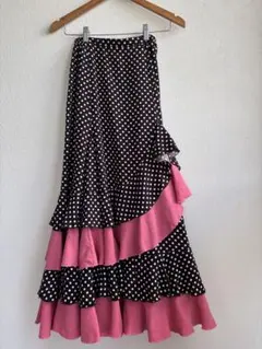 フラメンコスカート 黒とピンクのドット　（アトリエあいあい）　ファルダ フラメンコ衣装あとりえあいあい テーラーメイド商品や各種小物