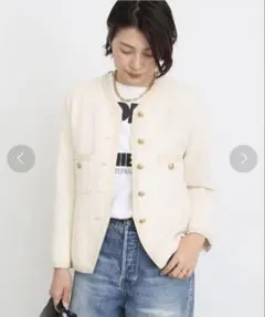 【8/31まで限定値下げ】DEUXIEME CLASSE ノーカラージャケット プレミアム二重織・ノーカラージャケット/40代50代からの
