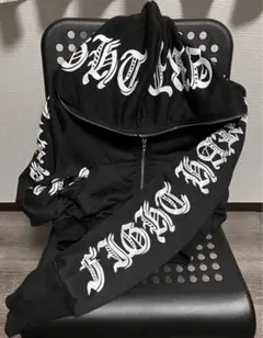 クロップド　フルジップ　パーカー　オールドイングリッシュ　ストリート　ブラック