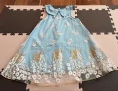 子供 ドレス フォーマル 140cm 水色　スカイブルー　孔雀　シフォン　パール