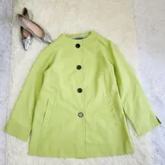 ジュンコシマダ part2 ノーカラーコート ライムグリーン 春色 L