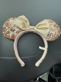 ミニーマウス スパンコール カチューシャ ゴールドピンク